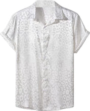 Load image into Gallery viewer, Men&#39;s White Satin Leopard Jacquard Short Sleeve Shirt