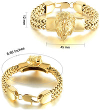 Load image into Gallery viewer, Fine Chain Gold Double Franco Lion Head Stainless Steel Bracelet