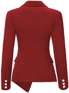 Women's Red Long Sleeve Asymmetrical Blazer Jacket