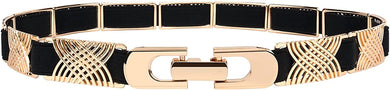 Passion Gold Wave Elastic Waist Dress Belt with Gold Buckle