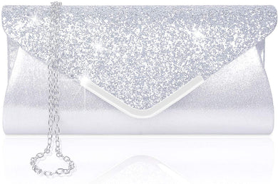 Evening Envelope Silver Sequin Clutch Purse Handbag