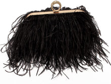 Load image into Gallery viewer, Natural Black Ostrich Feather Vintage Banquet Bag