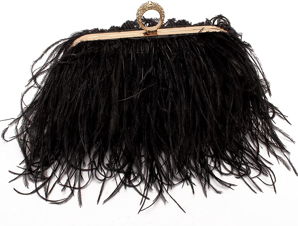 Natural Black Ostrich Feather Vintage Banquet Bag