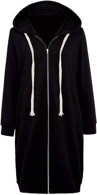 Hooded Long Sleeve Black Jacket with Pockets