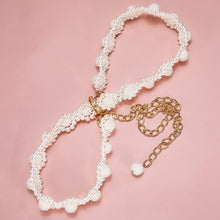 Load image into Gallery viewer, White Pearl Rhinestone Flower Women&#39;s Dress Belt Pearl Bridal Beaded Shiny Diamond Waist Chain