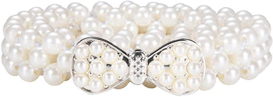 White Pearl Flower Women's Dress Belt Pearl Bridal Beaded Shiny Diamond Waist Chain