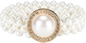 White Pearl Rhinestone Flower Women's Dress Belt Pearl Bridal Beaded Shiny Diamond Waist Chain