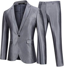 Load image into Gallery viewer, Men&#39;s Metallic Silver One Button 2pc Blazer &amp; Pants Suit