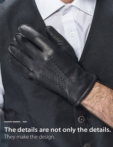 Winter Black - Fleece Lining Deerskin Leather Gloves