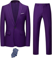Load image into Gallery viewer, Men&#39;s Purple Long Sleeve Slim Fit 2 Piece Suit with Tie