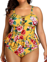 Load image into Gallery viewer, Modish Yellow Floral Tummy Control Two Piece Bathing Suit