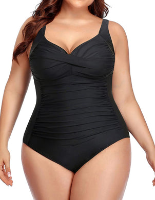 Black Plus Size One Piece Twist Front Bathing Suit