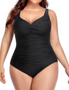 Red Plus Size One Piece Twist Front Bathing Suit