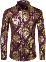 Load image into Gallery viewer, Men&#39;s Luxury Baroque Shiny Turquoise &amp; Black Long Sleeve Button Up Shirt