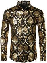 Load image into Gallery viewer, Men&#39;s Luxury Baroque Shiny Turquoise &amp; Black Long Sleeve Button Up Shirt