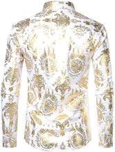 Load image into Gallery viewer, Men&#39;s Luxury Baroque Shiny Black &amp; Gold Long Sleeve Button Up Shirt