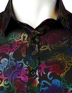 Men's Luxury Black Multicolored Long Sleeve Button up Shirt