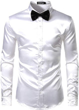 Load image into Gallery viewer, Men&#39;s Luxury White Silk Long Sleeve Satin Button Up Shirt