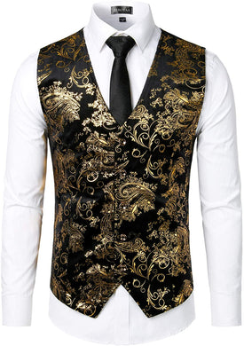 Men's Gold Metallic Paisley Sleeveless Formal Suit Vest