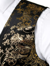 Load image into Gallery viewer, Men&#39;s Gold Metallic Paisley Sleeveless Formal Suit Vest
