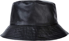Load image into Gallery viewer, Thalia Black Bucket Hat PU Leather Waterproof Cap