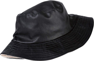 Thalia Black Bucket Hat PU Leather Waterproof Cap