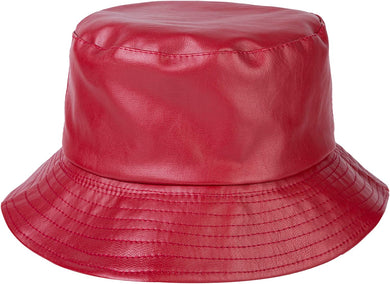 Thalia Red Bucket Hat PU Leather Waterproof Cap