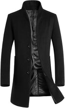 Load image into Gallery viewer, Men&#39;s Black Mid-Length Single Breasted Wool Blend Top Coat