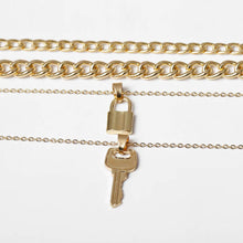 Load image into Gallery viewer, Handmade Layered 4 Tier Gold Key and lock Punk Choker