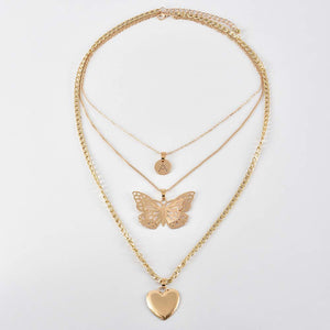 Bohemian Butterfly Heart Pendant Layered Necklace