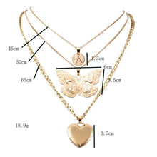 Load image into Gallery viewer, Bohemian Butterfly Heart Pendant Layered Necklace