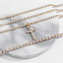 Load image into Gallery viewer, Cross Rhinestones Gold Dainty Chain Layered Necklace Jewelry