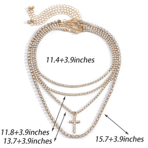 Cross Rhinestones Gold Dainty Chain Layered Necklace Jewelry
