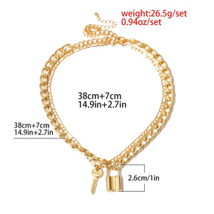 Lock Chain Gold Necklace for Women Key Pendant Collar Choker