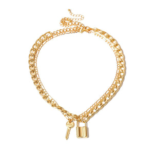 Lock Chain Gold Necklace for Women Key Pendant Collar Choker