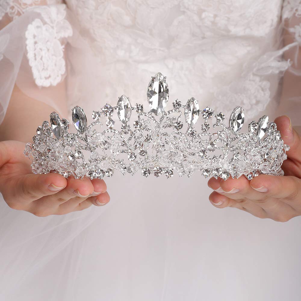 Floral Crystal Rhinestones Silver Tiara Crown