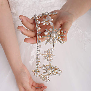 Floral Pearls Crystal Rhinestones Gold Tiara Crown
