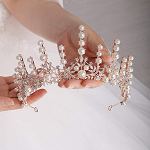 Pearls Crystal Rhinestones Vintage Gold Tiara Crown