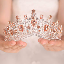 Load image into Gallery viewer, Champagne Pink Rhinestones Vintage Tiara Crown
