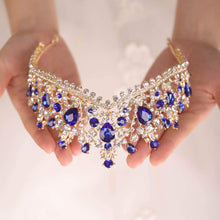 Load image into Gallery viewer, Blue Rhinestones Vintage Tiara Crown