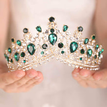 Load image into Gallery viewer, Green Rhinestones Vintage Tiara Crown