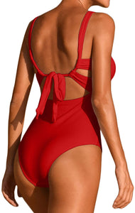 Red Halter Cut Out High Waisted One Piece Swimsuit