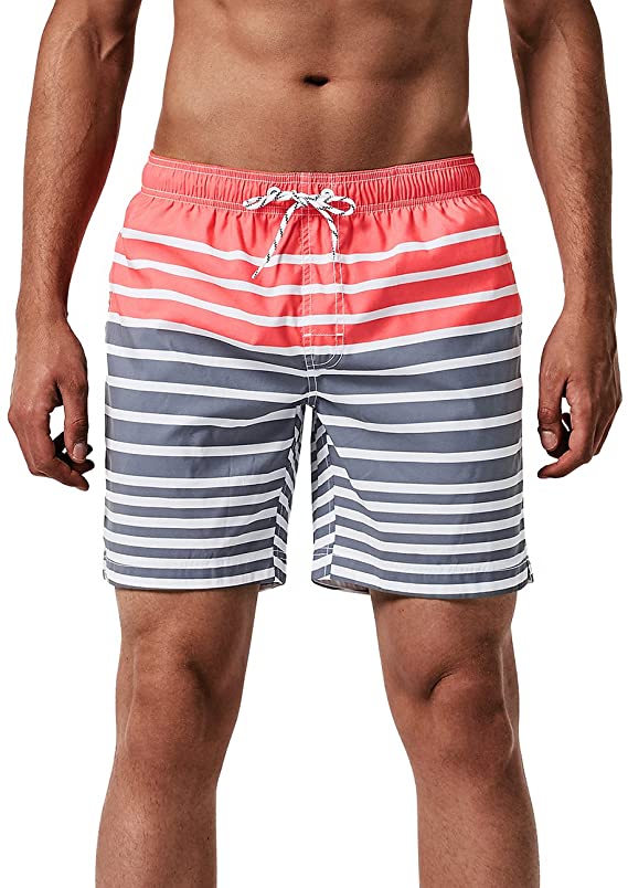 Men's Pink and Grey Swim Shorts