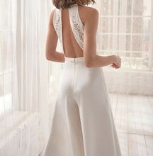 Load image into Gallery viewer, Italian Lace Chiffon Halter Backless Jumpsuit