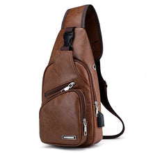 Load image into Gallery viewer, Men&#39;s Dark Brown Leather Zip Front Cross Body Bag