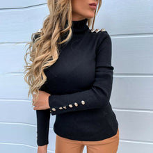 Load image into Gallery viewer, Gold Button Long Sleeve Turtleneck Sweater Top
