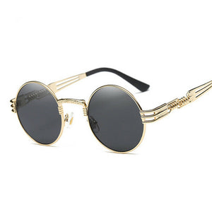Men's Round Retro Black & Gold Frame Glasses