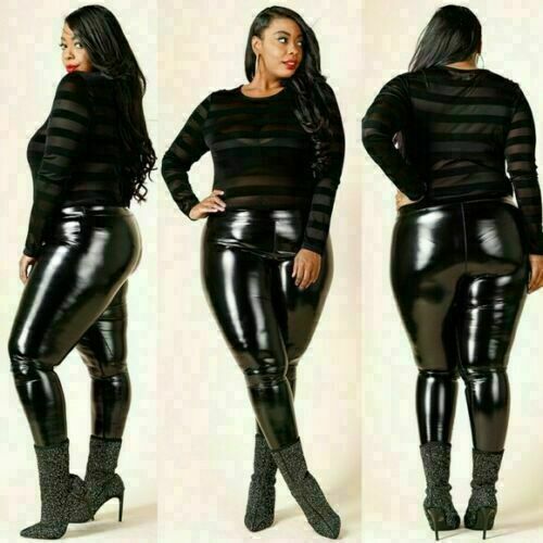 Plus Size Black Latex High Waist Leather Leggings – Bella Valentina LA