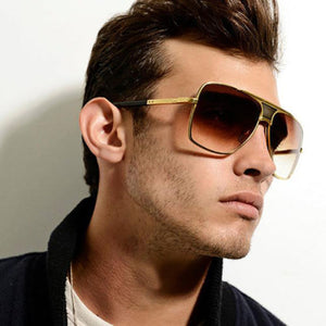 Men's Gold Clear Square Aviator Style Metal Sunglasses