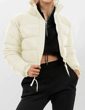 Load image into Gallery viewer, Beige Stylish Cropped Long Sleeve Puff Jacket